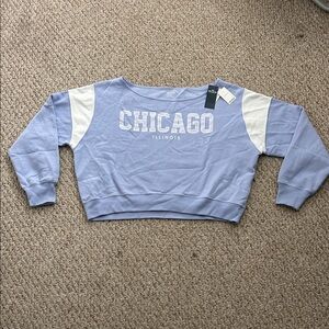 Hollister Blue and White Graphic Chicago Sweatshirt NWT